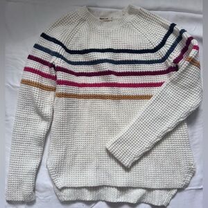 Cream Striped Knit Sweater - Small